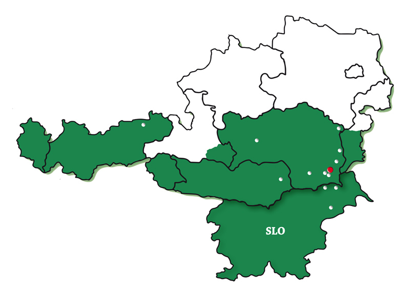 Österreichkarte mit Einzeichnung der erweiterten Verkaufsgebiete
