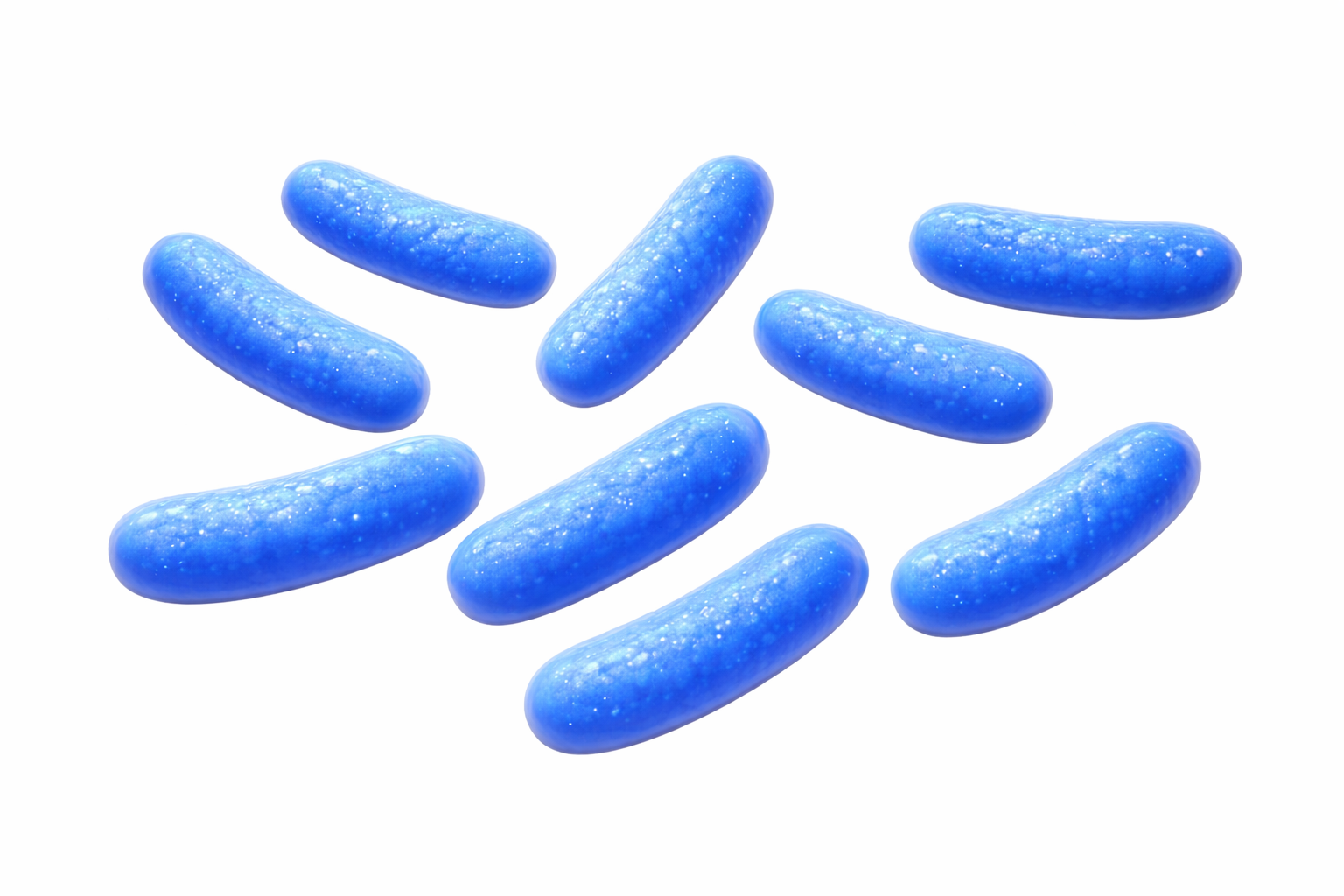 Illustration mehrerer blauer, stäbchenförmiger Bakterien (Lactobacillus) auf weißem Hintergrund